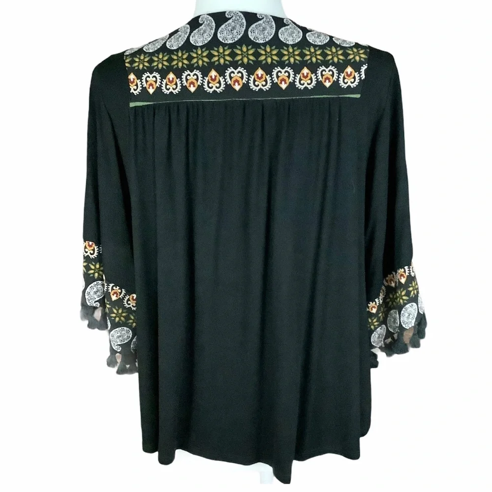 ANTHROPOLOGIE W5 Black/Paisley V-Neck Top SZ-S - Picture 2 of 8